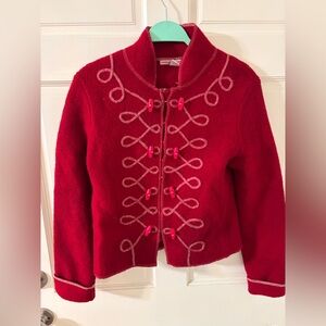 Cherry Red 100% Wool Military Gingerbread Detailed Jacket XL